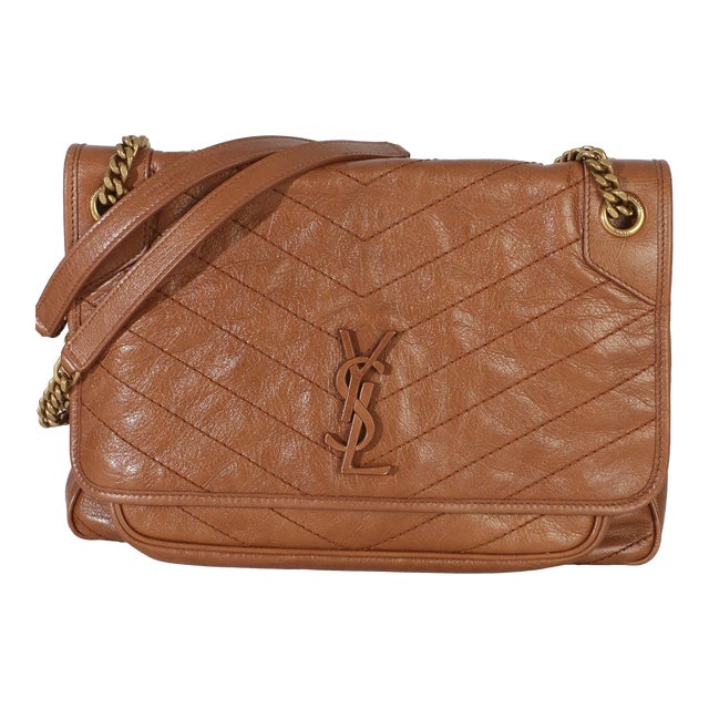 Caramel Crinkled Calfskin Matelasse Medium Niki Chain Satchel For Sale