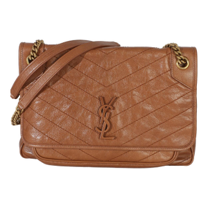 Caramel Crinkled Calfskin Matelasse Medium Niki Chain Satchel