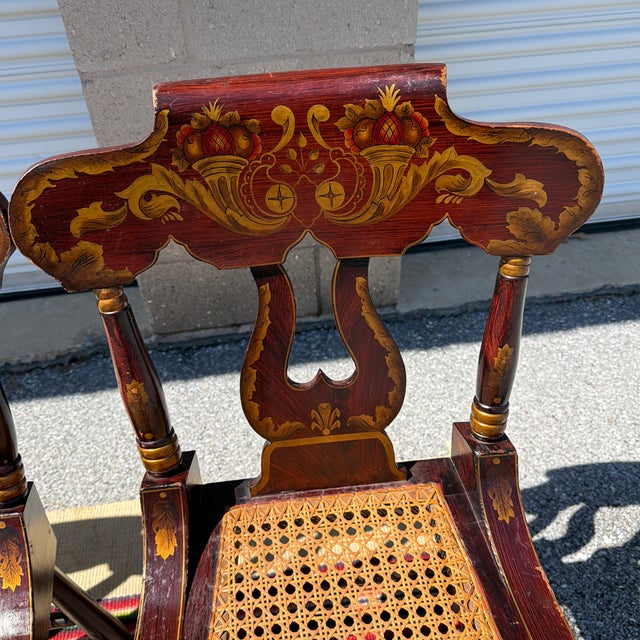 Early 19th Century Antique Set of Four Federal Baltimore Style Paint Decorated Cane Seat Chairs, Circa 1820s For Sale - Image 5 of 12
