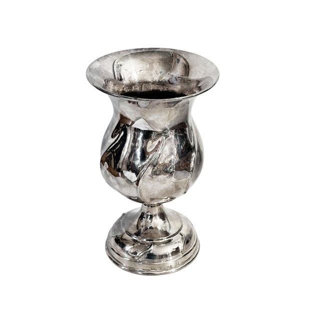 English Sheffield Plate Silver-Tone Goblet-Style Decorative Vase 6.25" H For Sale - Image 4 of 6