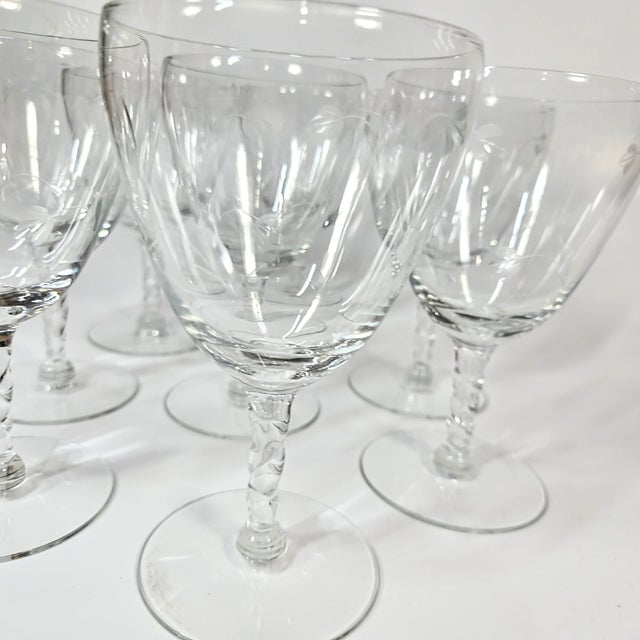 Etched Wildflower Crystal Goblets- Set of Eight For Sale - Image 6 of 13