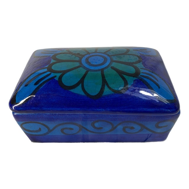 Rimini Blue Bittosi Floral Motif Trinket Box Made in Italy C. 1960s by Mario Bellini For Sale