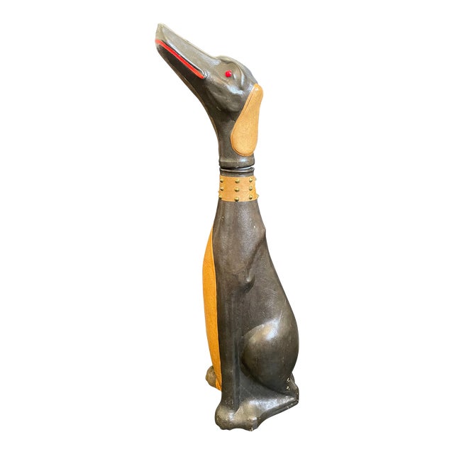 Vintage Italian Leather Wrapped Glass Hound Dog Decanter For Sale