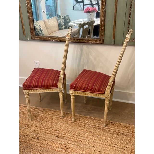 Cream Late 19th Century Louis XVI Style Painted Lyre Back Chairs - A Pair For Sale - Image 8 of 17