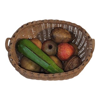 Mid 20th Century Miniature Stone Fruit/Vegetables and Basket For Sale