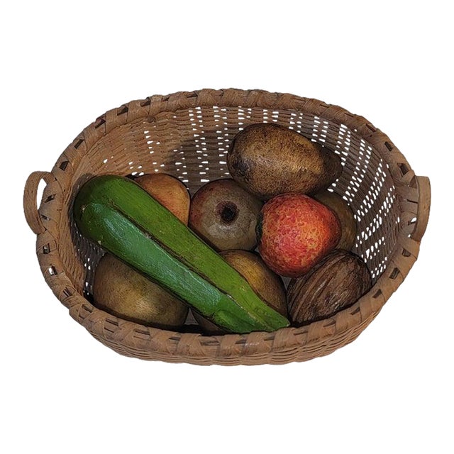 Mid 20th Century Miniature Stone Fruit/Vegetables and Basket For Sale