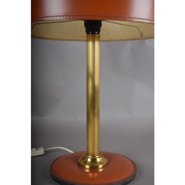 Mid-Century Leather and Brass Table Lamp with Drum Shade, 1950s For Sale - Image 9 of 12