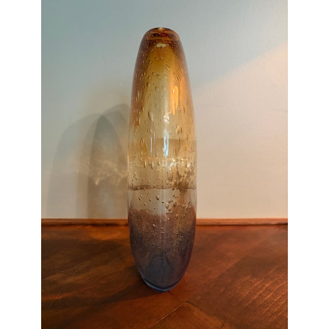 Late 20th Century Vintage Hand-Blown Amber Ombré Bubble Glass Open Center Sculptural Vase For Sale - Image 5 of 7