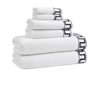 Erin Gates x Kassatex Greek Key Bath Towel in White/Navy For Sale