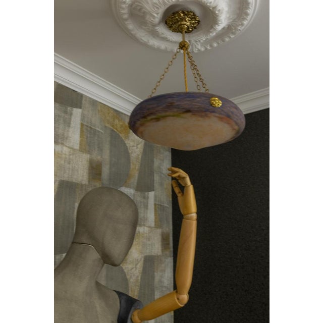 Art Nouveau Violet and Amber Glass and Brass Pendant Light, France, 1920 For Sale - Image 9 of 18