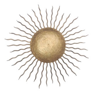 Spanish Gold-Leaf Gilt Metal Sunburst Ceiling Fixture, 1960s For Sale