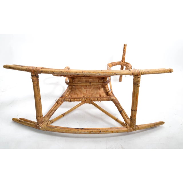 Brown Vintage Franco Albini 1960 Rattan Cane & Bamboo Rocking Horse, Animal Sculpture Italy For Sale - Image 8 of 13