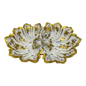 Antique Ornate Ct Carl Tielsch Germany Floral Divided Handled Dish Herend Style
