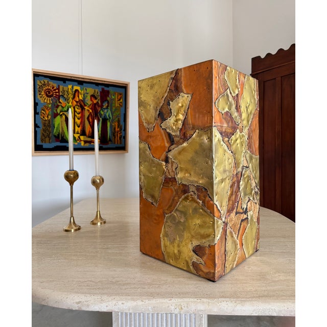 Paul Evans Style Brutalist Planter Patchwork Riveted Copper Brass Cork Bohemian For Sale - Image 11 of 13