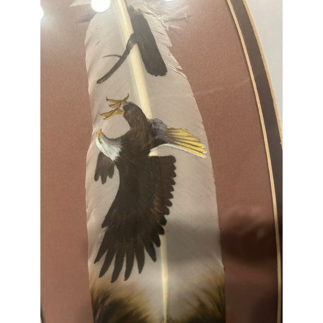 Late 20th Century Late 20th Century Framed Hand-Painted Eagle Feather Artwork in Wood Frame For Sale - Image 5 of 5
