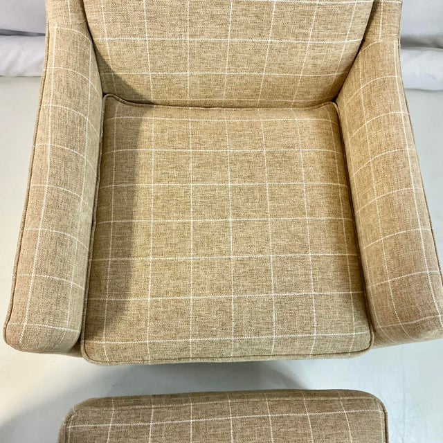 Early 21st C Vintage Contemporary Americana Smith Brothers Custom Upholstered Side Chair & Ottoman For Sale - Image 12 of 14