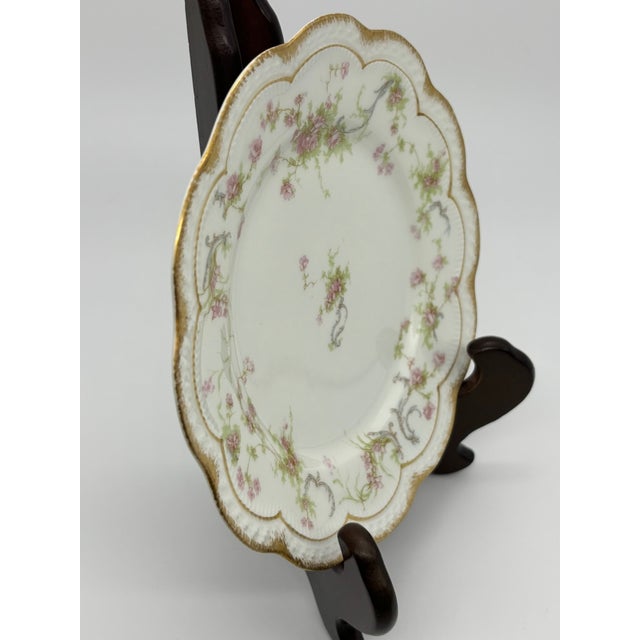 Haviland & Co. Limoges France,Haviland Plate, Hand Painted Floral and Gilt, With Distribution Mark For Sale - Image 4 of 9