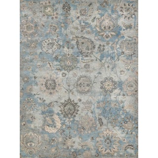 Exquisite Rugs Essex Hand-Knotted New Zealand Wool Ivory/Light Blue/Multi Rug-12'X15' For Sale