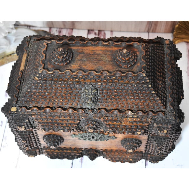 Antique Tramp Art Box with Velvet interior and Mirror Secret Spot This is a very unique Tramp art box. Made of wood with a...