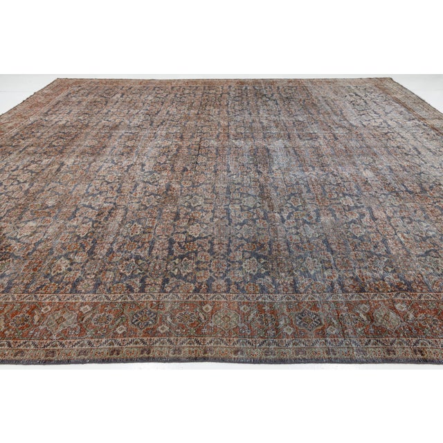 19th Century Antique Mahal Wool Rug With Muted Terracotta & Indigo Palette For Sale - Image 4 of 11