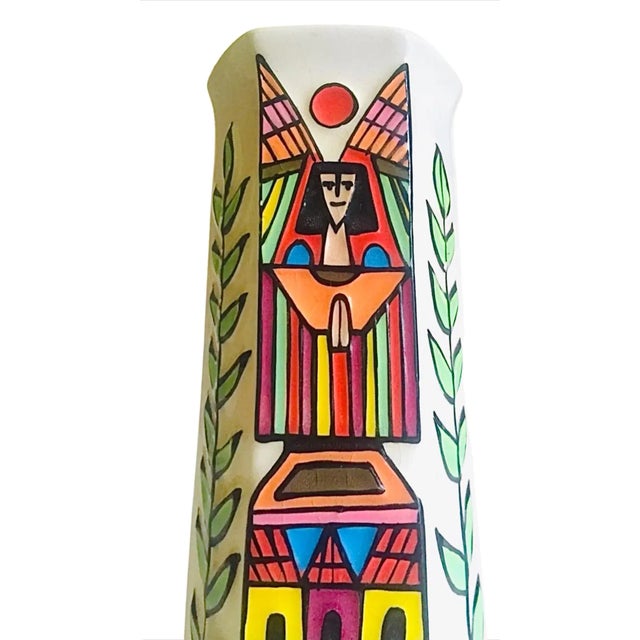 Mid 20th Century Ferdinand Llort Rare Vintage Mid Century Modern Colorful Hand Painted & Signed Folk Art Pottery Vase El Salvador For Sale - Image 5 of 12