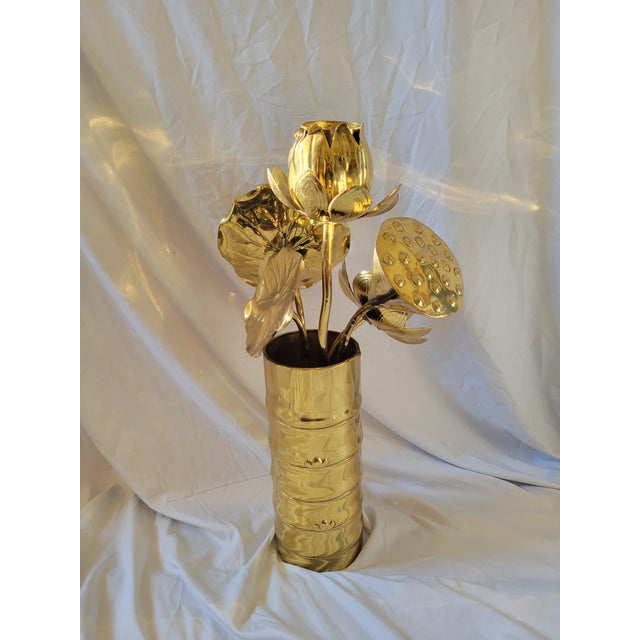 Mid 20th Century Mid-Century Modern Feldman Attrib. Brass Lotus Lamp Base For Sale - Image 4 of 4