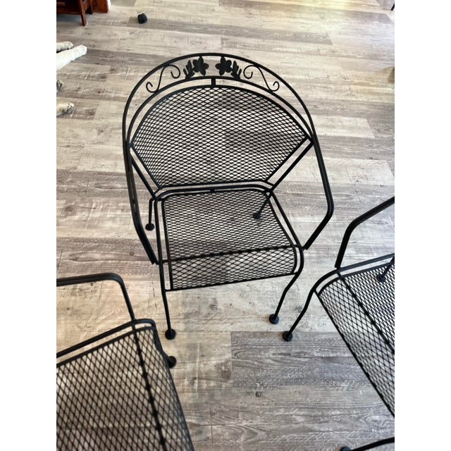 Metal Russell Woodard Style Vintage Mid-Century Black Wrought Iron Mesh Barrel Back Patio Dining Chairs - Set of 4 (Woodard Style) For Sale - Image 7 of 7