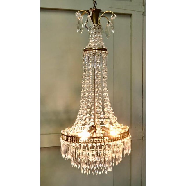 Large French Empire Style, Tent and Waterfall Chandelier This is a large and Stunning piece, it has an aged gilt brass...