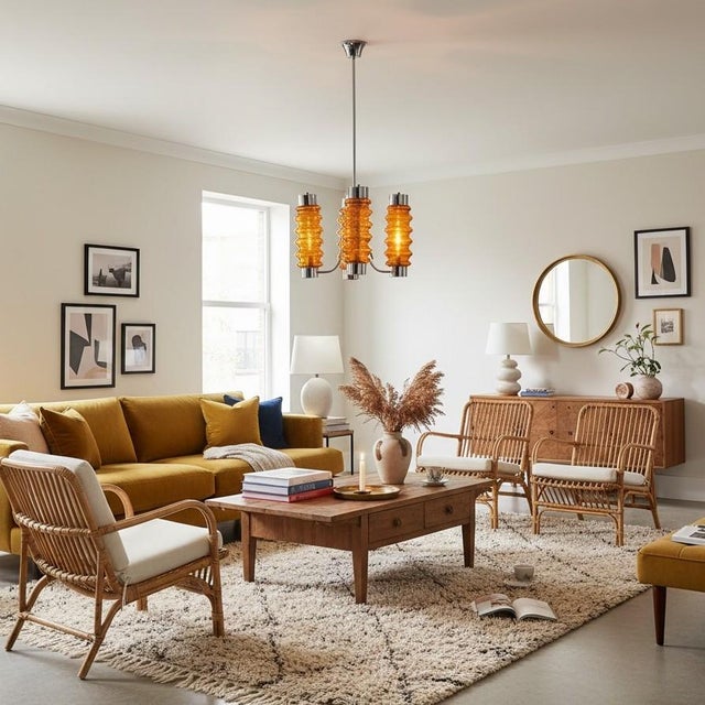 Mid-Century Modern Tall Mid-Century Modern Chandelier in Amber Brown Glass and Chrome, 1970s For Sale - Image 3 of 10