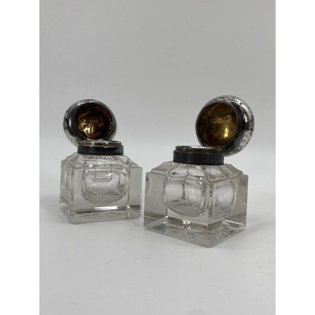 Art Nouveau Ink Barrel in Crystal Glass and 800 Silver by Wilhelm Theodor Binder, 1890s, Set of 2 For Sale - Image 10 of 18