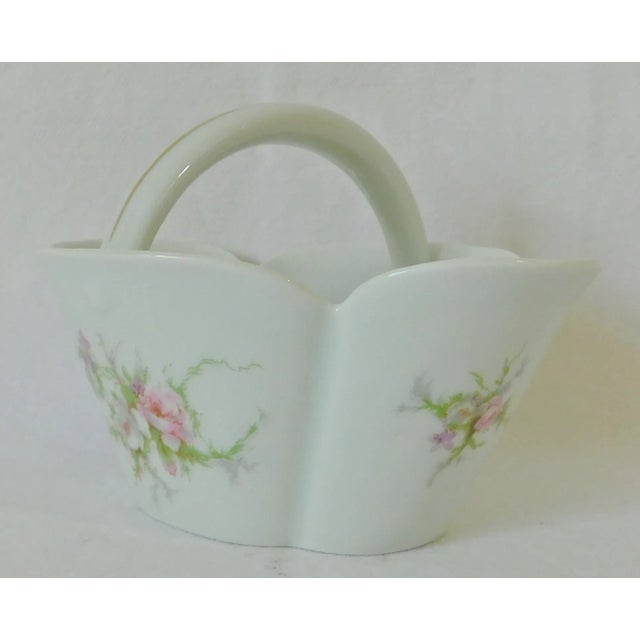 Ceramic Small Vintage Mid-Century Haviland Limoges France Pink Flowers Porcelain Basket For Sale - Image 7 of 9