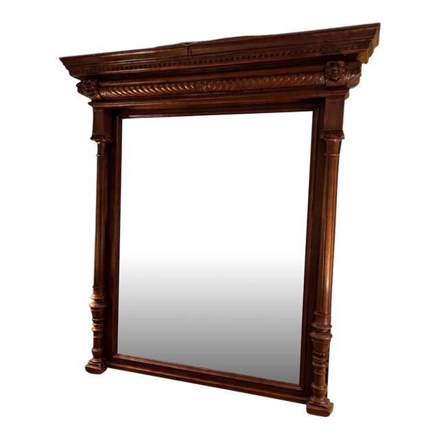 Monumental 19th Century Renaissance Revival Carved Walnut Architectural Mirror – 68” Tall For Sale