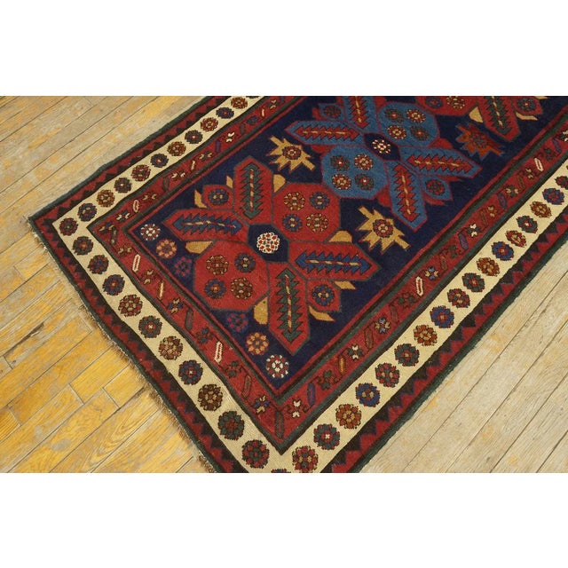 1900s Blue Abstract Geometric Antique Caucasian Talish Rug 3' 0'' X 9' 5'' Knotted Wool Carpet For Sale - Image 11 of 12