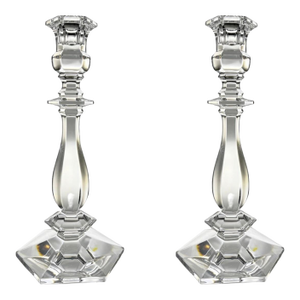 Vintage Val Saint-Lambert Lafayette Multi-Sided Crystal Candlesticks- a Pair