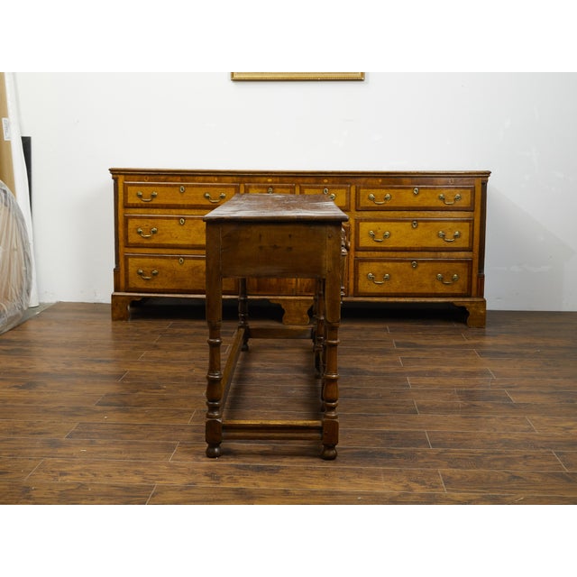 English 1860s Oak Dresser Base with Drawers, Scalloped Apron and Turned Legs For Sale - Image 9 of 9
