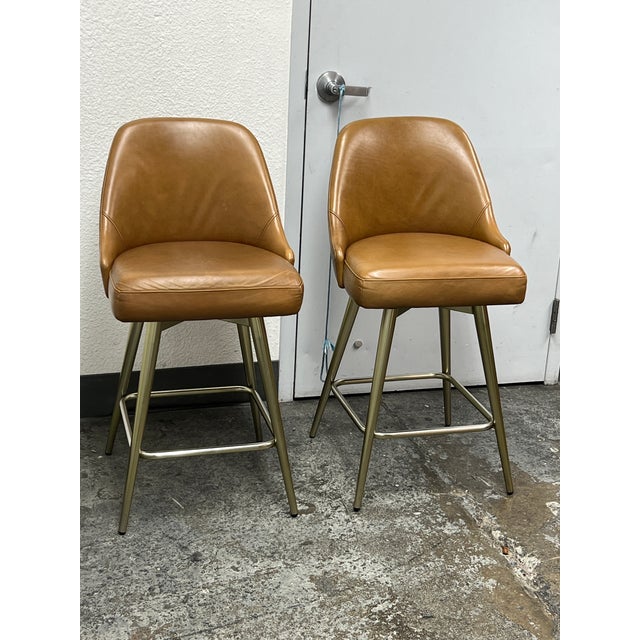 Mid-Century Modern West Elm Mid Century Swivel Counter Stools, Pair For Sale - Image 3 of 12