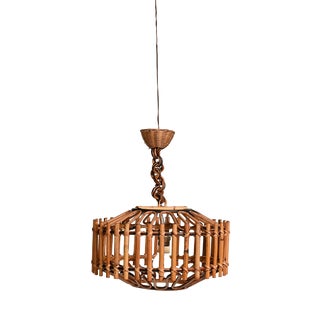 Bamboo and Woven Rattan Ceiling Lamp, 1970s For Sale