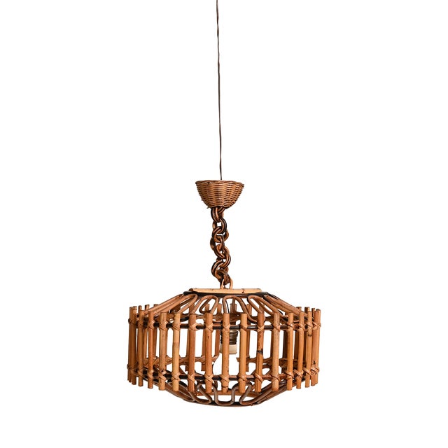 Bamboo and Woven Rattan Ceiling Lamp, 1970s For Sale