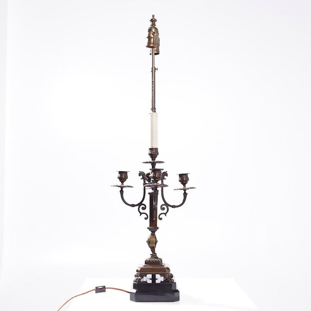 Neoclassical Bronze Candelabra Lamps - Pair For Sale - Image 4 of 10