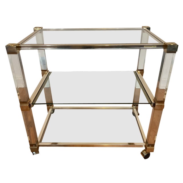Art Deco Bar Trolley in Gold and Glass by Pierre Vandel, 1970s For Sale