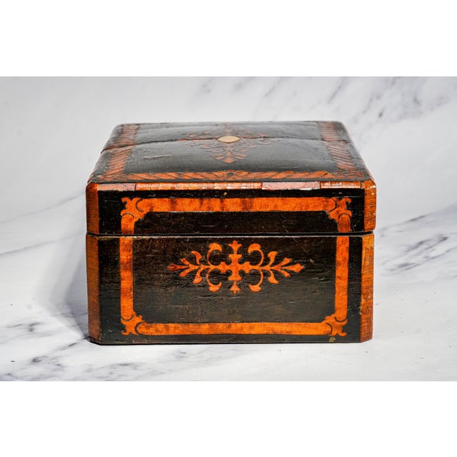 Beautiful Antique Victorian Lacquered Music Box Case Decorative Inlaid Wooden Box W/ Key European Home Decor For Sale - Image 17 of 18