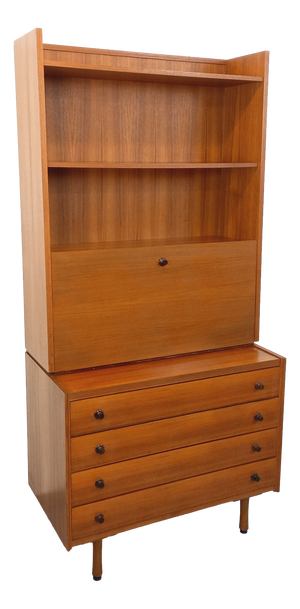 Vintage Teak Bookcase with Chest of Drawers and Secretary, 1960s-1970s