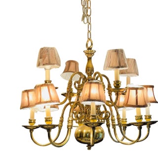 Early 20th Century Dutch Brass Cannonball 12 Arm Chandelier For Sale