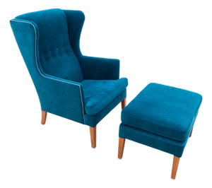 Set of 20th Century Wingback Armchair with Ottoman, Denmark, 1950s