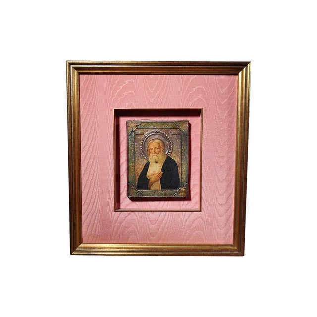 Decorative Russian Icon Era: 19th Century Material: Painted on Metal Plate and Framed Dimensions: 45 x 40 cm (main icon),...
