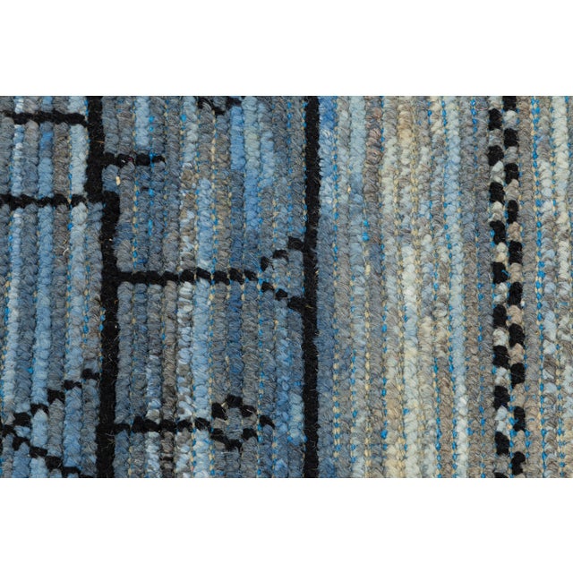 Modern Berber Blue: Hand-Woven Moroccan Style Abstract Wool Rug 9x13 For Sale - Image 4 of 12