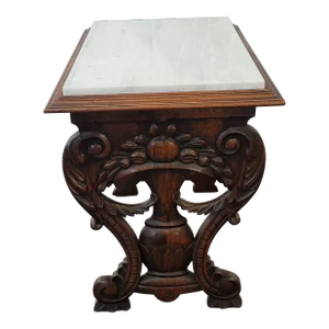 19th Century Renaissance Revival Italian Carved Walnut Marble Accent Table