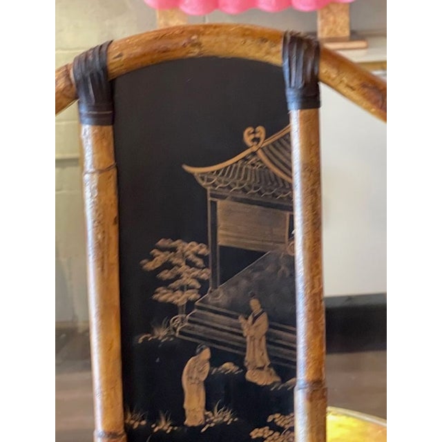 Pair of English Bamboo and Chinoiserie High Back Chairs For Sale - Image 4 of 9