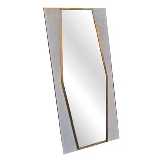 Large Vintage Mirror with Brass Frame on Wooden Panel, 1950s For Sale