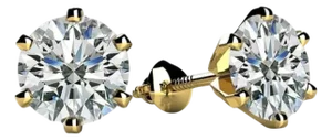 1.0 Carat Diamond Solitaire Stud Earrings 6 Prongs Screw Back 14 Kt Yellow Gold